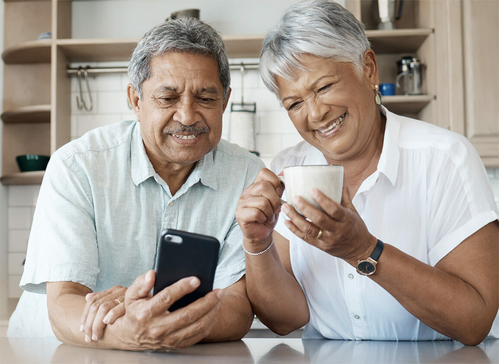 couple looking at phone